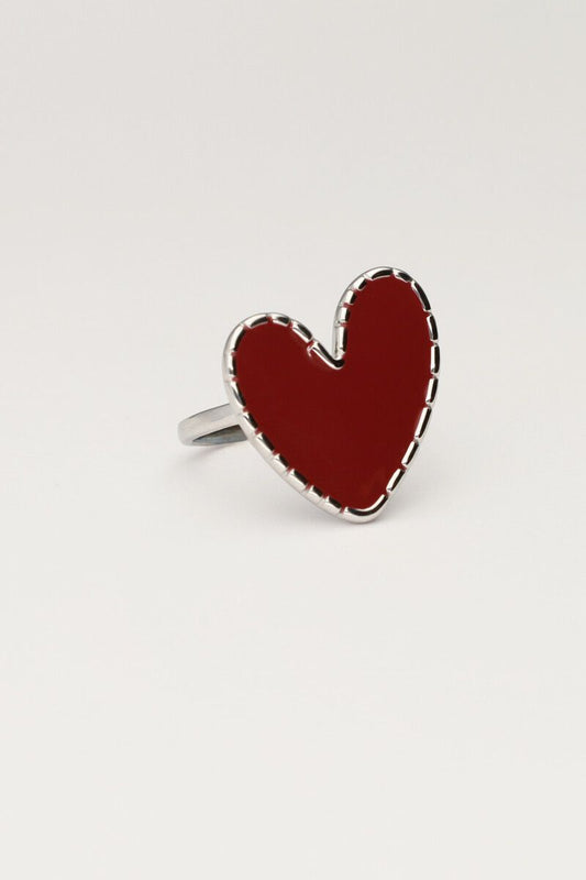 Anillo corazón burdeos