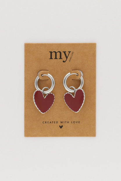 Pendiente corazón burdeos