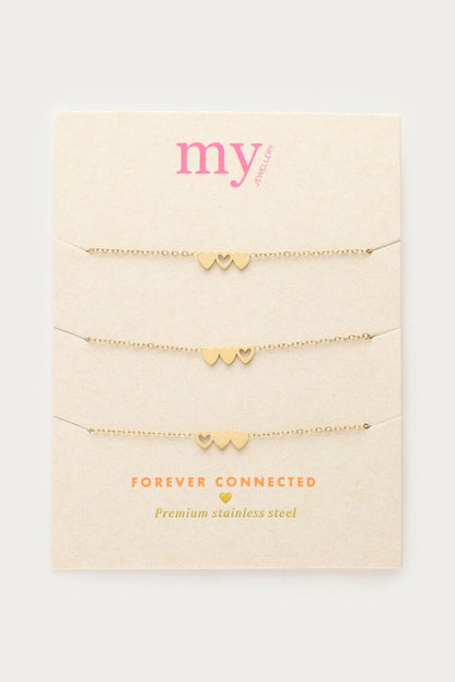 Conjunto de pulseras triple corazón