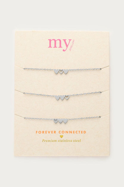 Conjunto de pulseras triple corazón
